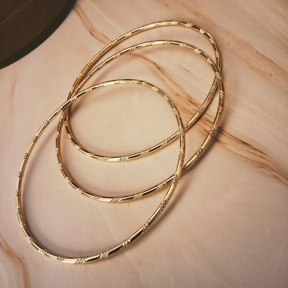 💥 18K Gold Plated Bamboo Bangle Set - Waterproof & Tarnish-Free
